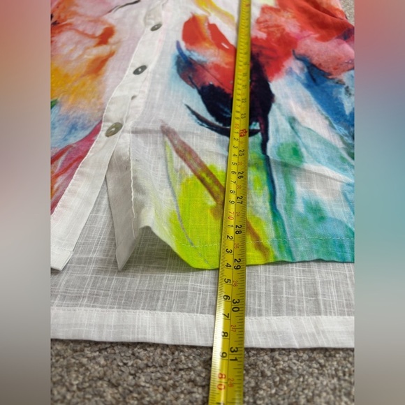 Soft Surroundings Isla Grande 100% Cotton Multicolor Watercolor Button Front Top - Picture 4 of 12